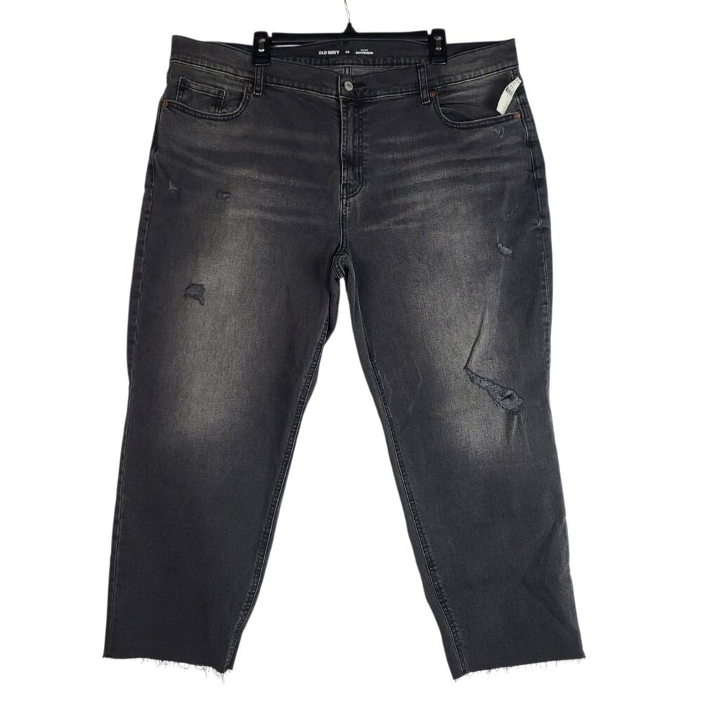 2 for $30 Old Navy Mid Rise Boyfriend Jeans Plus 20 Distressed Black Raw Hem NWT